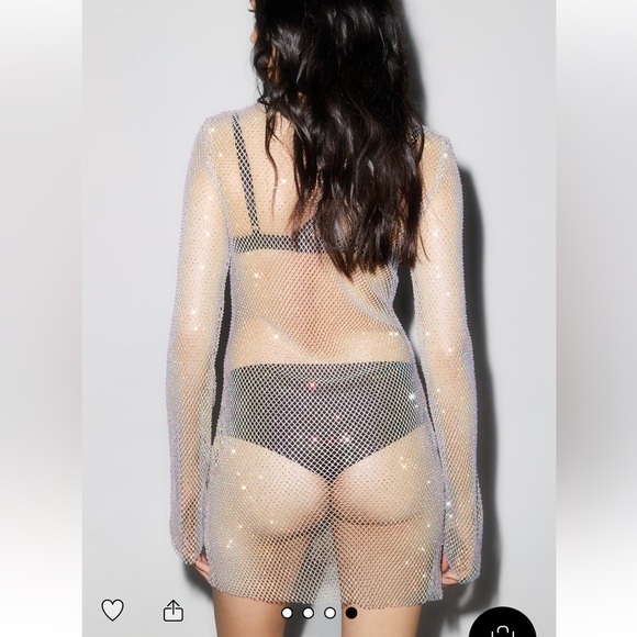 NWT Nasty Gal Diamanté Sheer Mesh Long Sleeve Dress Nude M - Picture 4 of 4